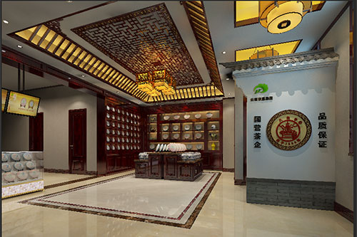 夹江古朴典雅的中式茶叶店大堂设计效果图